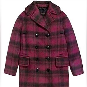NWT COACH Plaid Wool/Alpaca Peacoat Jacket - Cranberry and Black🥳🥳❌❌